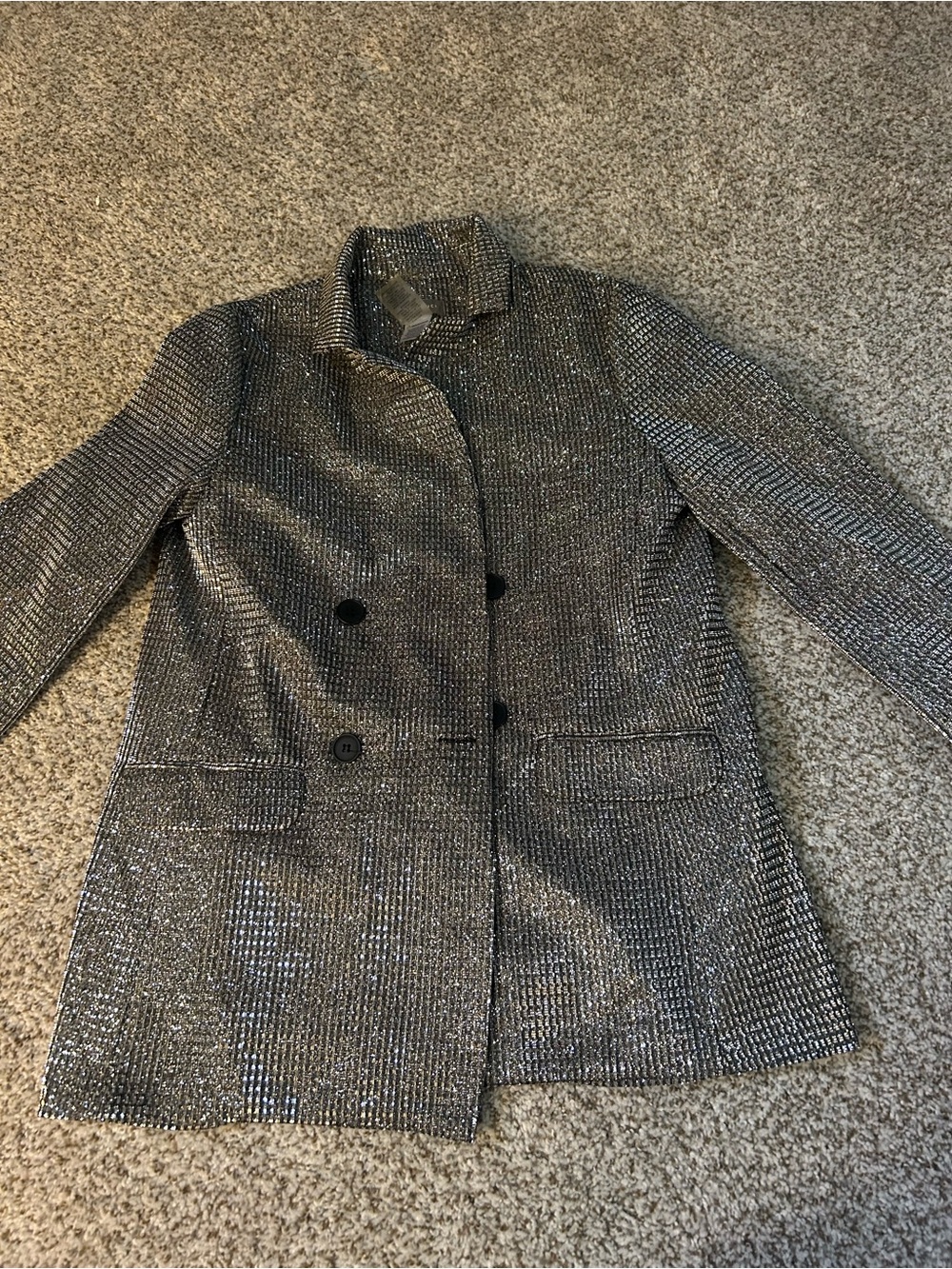 Sans Souci Metallic Silver-Black Double-Breasted Blazer